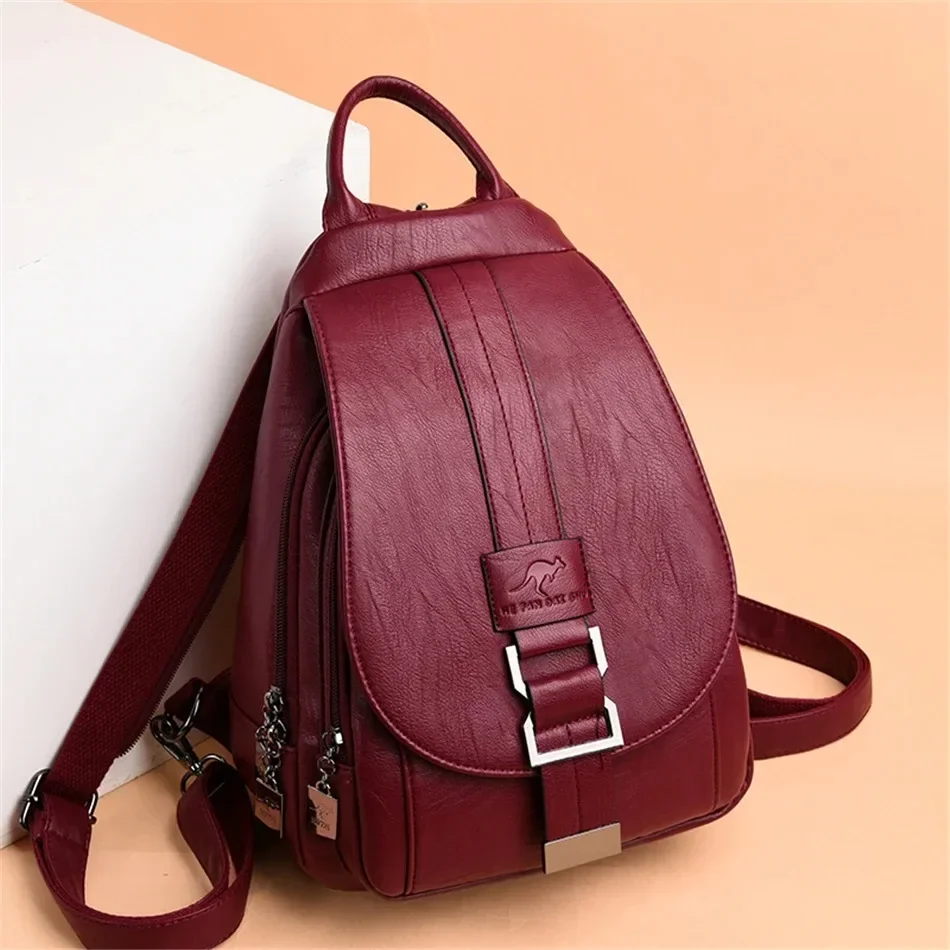 School Backpack Teen - Multifunctional Women Leather Backpacks Vintage Backpack