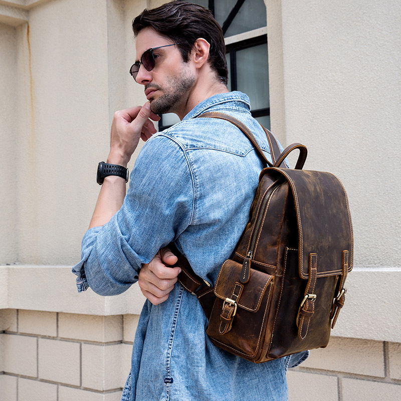 Crazy Horse Leather Backpack f - Leather Backpack Vintage 评论和价格