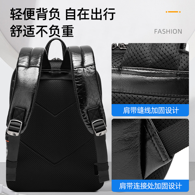 Men's Black Genuine Leather Ba - Leather Backpack Vintage 评论和价格
